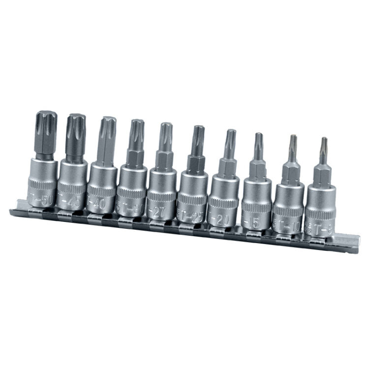 9778 | JUEGO PUNTAS TORX EN VASO 1/4 10 PZS, T8 - T50