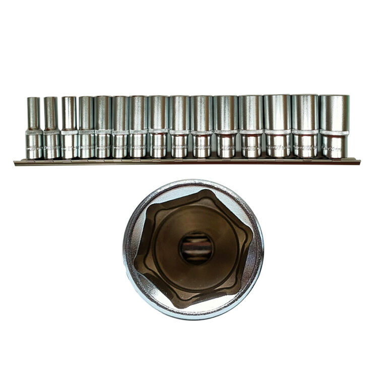 10454 | JUEGO DE VASOS LARGOS - 3/8" DR. 6 CARAS, 15PZS
