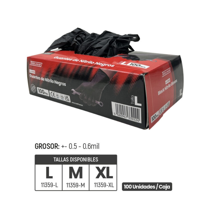 11359 | GUANTES DE NITRILO NEGROS - CAJA 100 UDS - Imagen 2