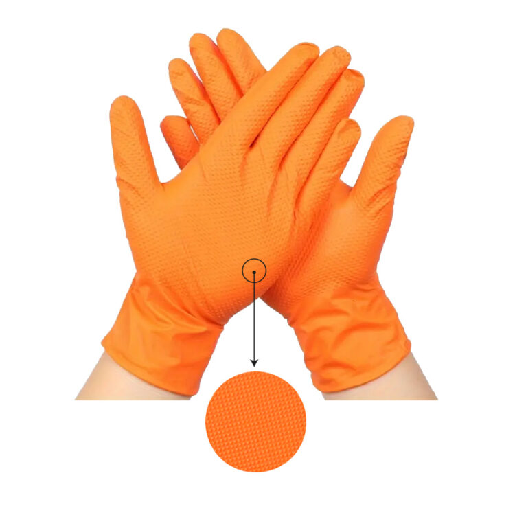11360 | GUANTES DE NITRILO NARANJA DIAMANTADOS - CAJA 100 UDS.