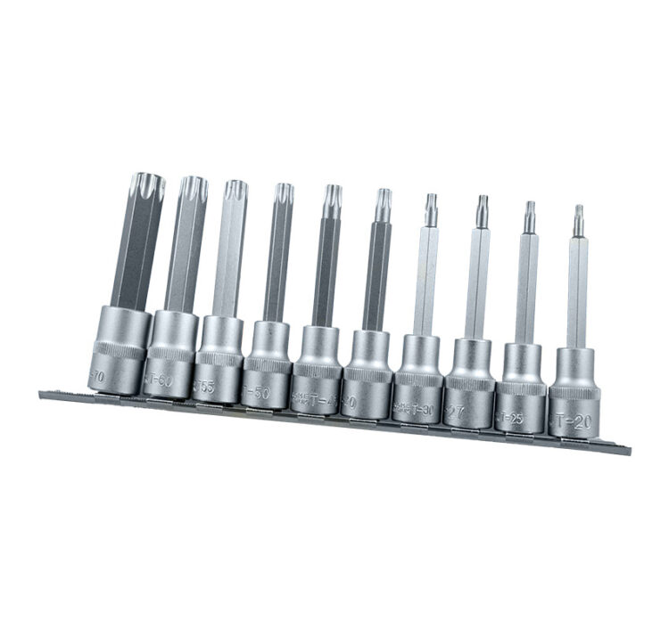 9776 | JUEGO PUNTAS TORX EN VASO LARGO 1/2?, 10 PZS, T20 - T70
