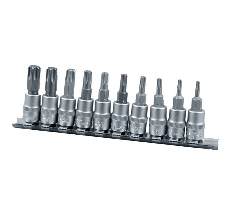 9778 | JUEGO PUNTAS TORX EN VASO 1/4? 10 PZS, T8 - T50