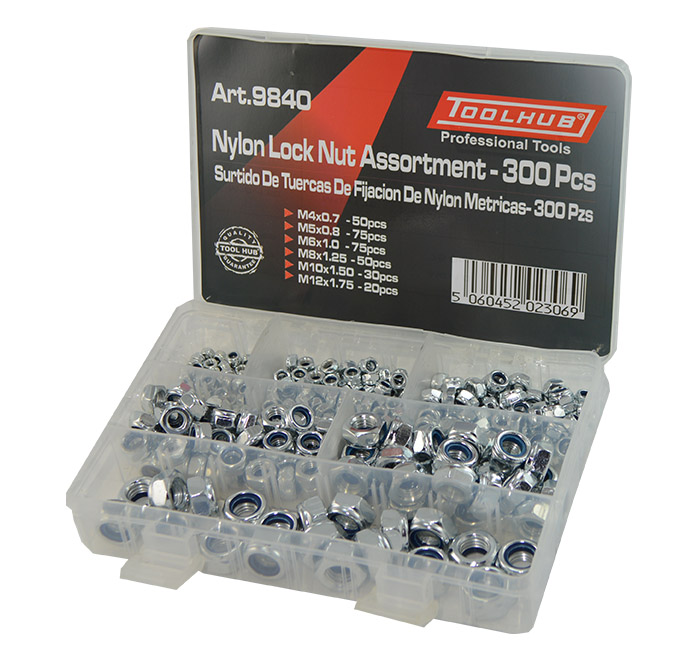 SURTIDO DE TUERCAS DE FIJACION DE NYLON METRICAS - 300 PZS